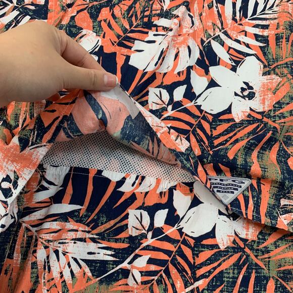 Columbia Shirt Mens L Large Navy Orange PFG Trollers Best Floral Vented Fishing - Picture 8 of 12